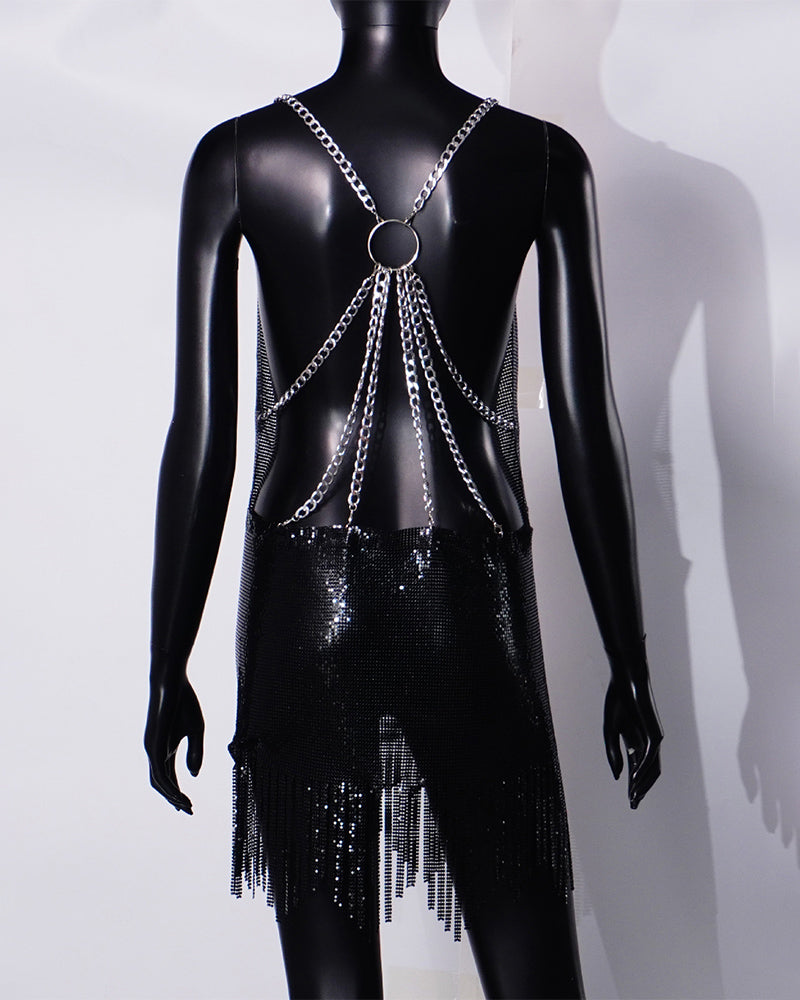 Metallic Patchwork Backless Dress