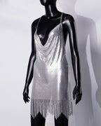 Metallic Patchwork Backless Dress