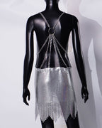 Metallic Patchwork Backless Dress