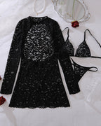 Lace Skirt Top And Bikini 3 Piece Set