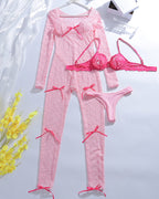 Lace Bow long Sleeve Jumpsuits Sets
