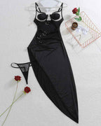 Asymmetrical Splicing Night Dress with Panty