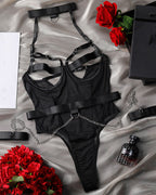Hollow Neck Chain Bodysuit Garter Set