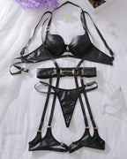 PU Leather Halter Neck Lingerie Set