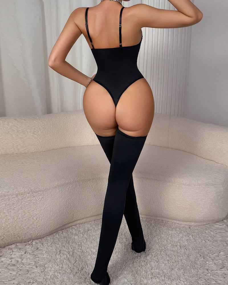 Striped Mesh Bodysuit with Stockings