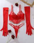 Lace Embroidery Corset Bra Set with Gloves
