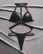Halter-neck Leather Strappy Bodysuit
