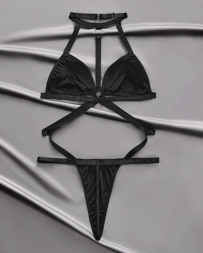 Halter-neck Leather Strappy Bodysuit