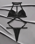 Halter-neck Leather Strappy Bodysuit