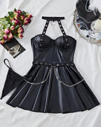 Leather Buckled Halter Skirt Dress Set