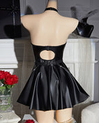 Leather Buckled Halter Skirt Dress Set