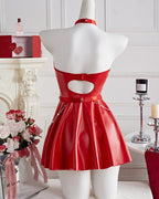 Leather Buckled Halter Skirt Dress Set