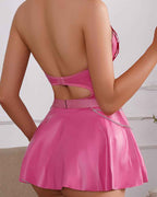 Buckled Halter Leather Chain Dress