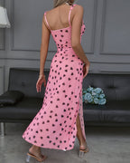 Pink Black Heart Long High Slit Nightgown