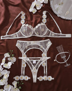 Sheer Daisy Embroidered Lingerie Set