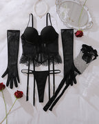 Exotic Corset Mesh Lingerie Socks Set with Gloves