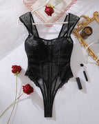 Splicing Lace Bodysuit Snap Crotch Lingerie