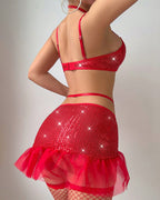 Sequined Glitter Bow Mesh Lingerie Socks Set
