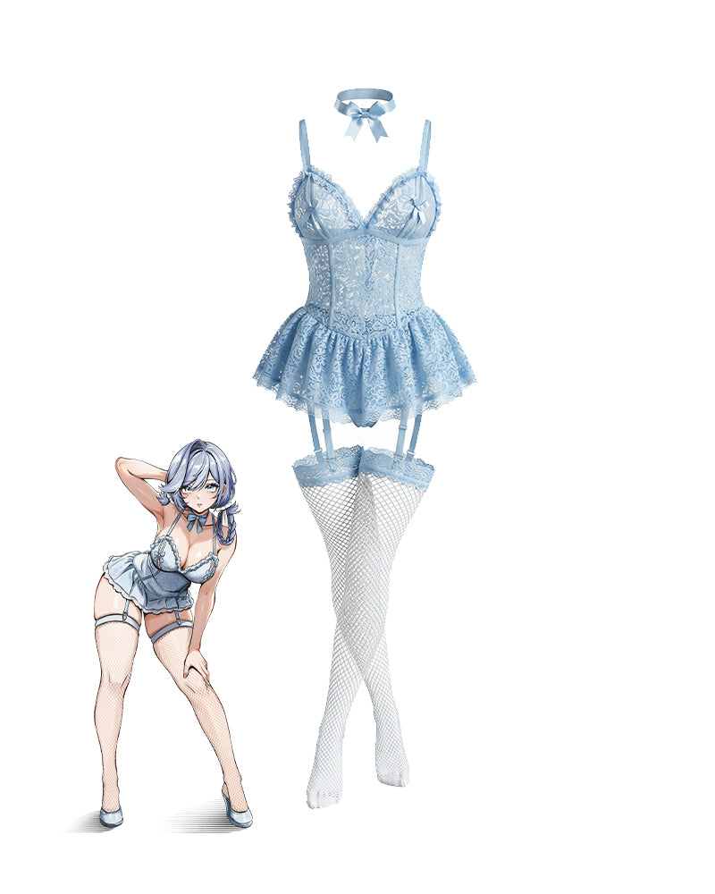 Floral Lace Garter Babydoll Mini Dress with Stocking