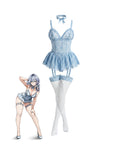 Floral Lace Garter Babydoll Mini Dress with Stocking