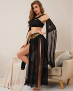 Asymmetrical Crop Top and Mesh Maxi Slit Skirt Set