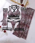 Leopard Harness & Flare Lingerie Set with Gloves