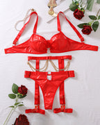 Red Leather Chain Harness Lingerie Set