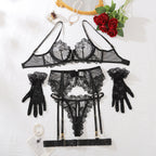 Sheer Floral Lace 5-Piece Gloves Lingerie Set