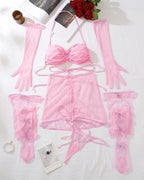 Pink Sheer Mesh Butterfly Socks Lingerie Set
