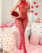 Red Heart Halter Socks Bodysuit
