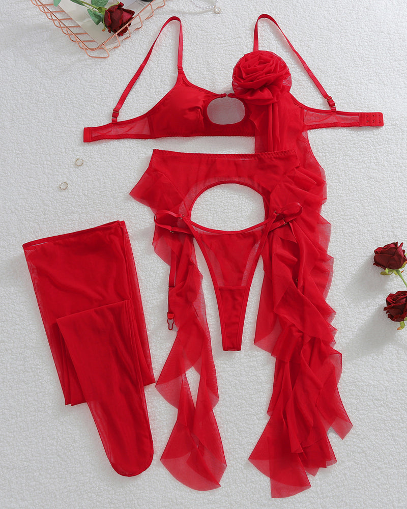 Mesh Romantic Rose Lingerie Set with Socks