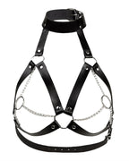 Leather Collar Chest Harness with Chains
