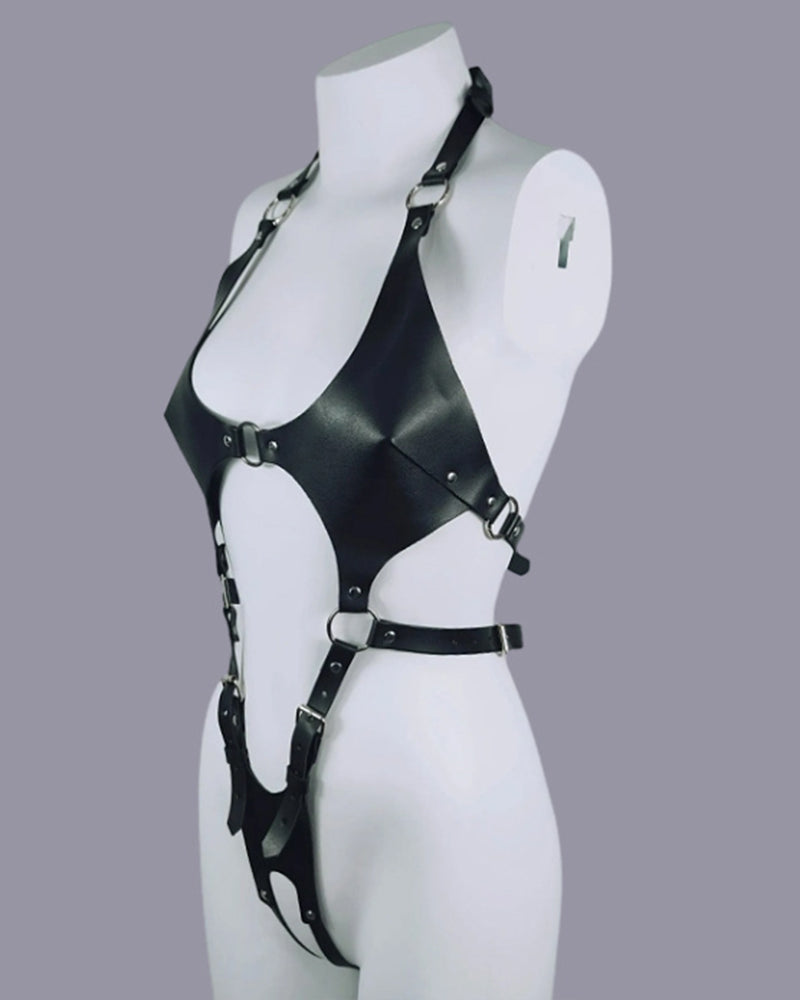 Leather Bondage Harness Bodysuit