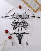Sheer Mesh Heart Embroidery Lingerie Set