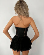 Elegant White Lace Corset Tutu Dress with Detachable Straps