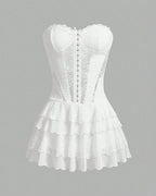 Elegant White Lace Corset Tutu Dress with Detachable Straps