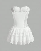 Elegant White Lace Corset Tutu Dress with Detachable Straps