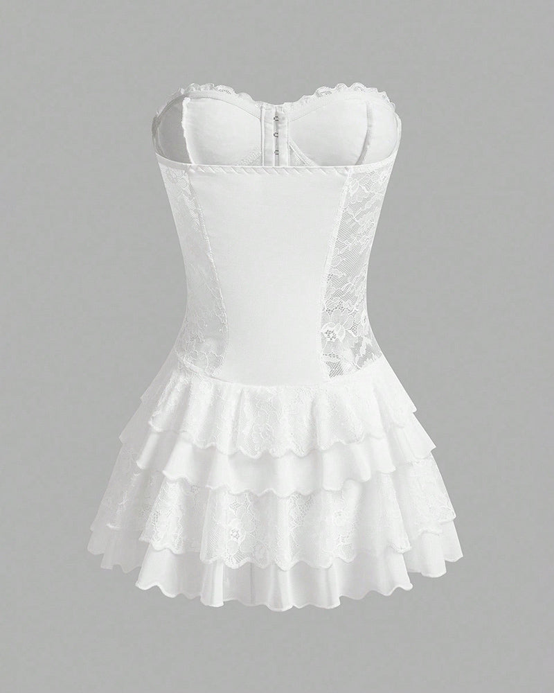 Elegant White Lace Corset Tutu Dress with Detachable Straps