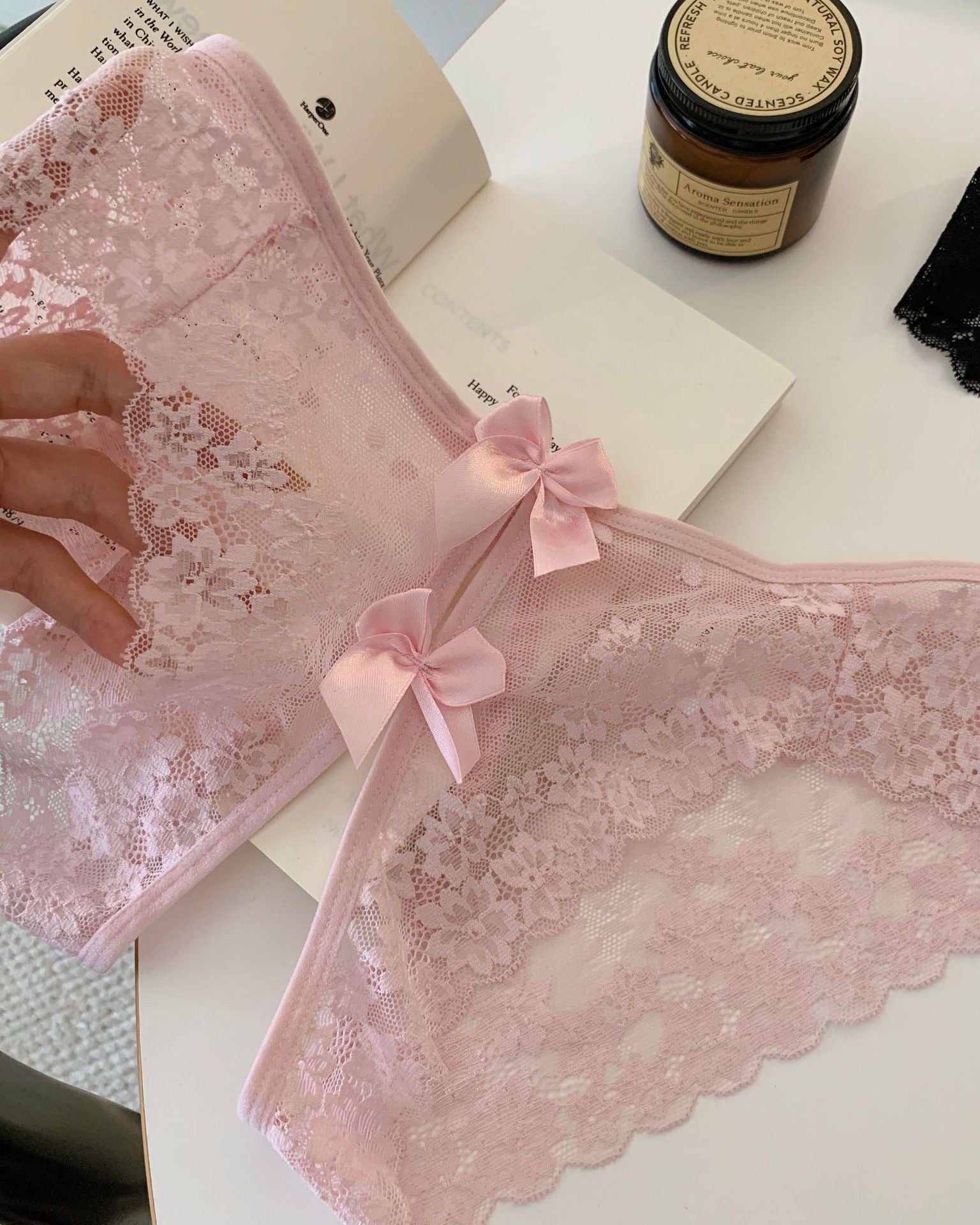Scalloped Sheer Floral Lace Bow-Back Panties