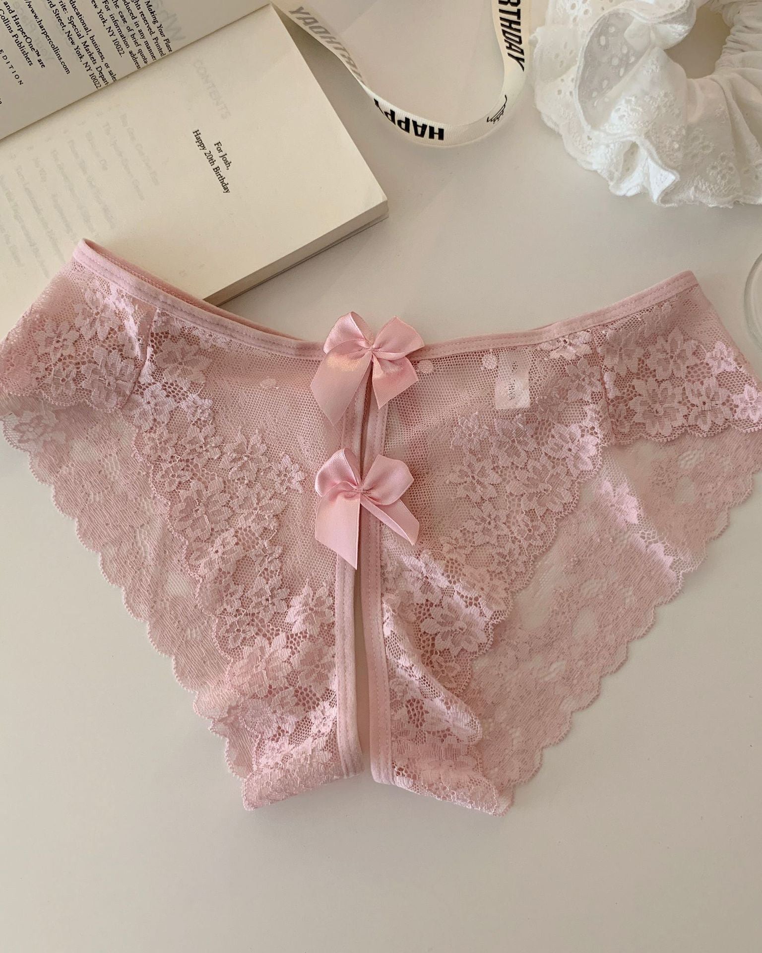 Scalloped Sheer Floral Lace Bow-Back Panties