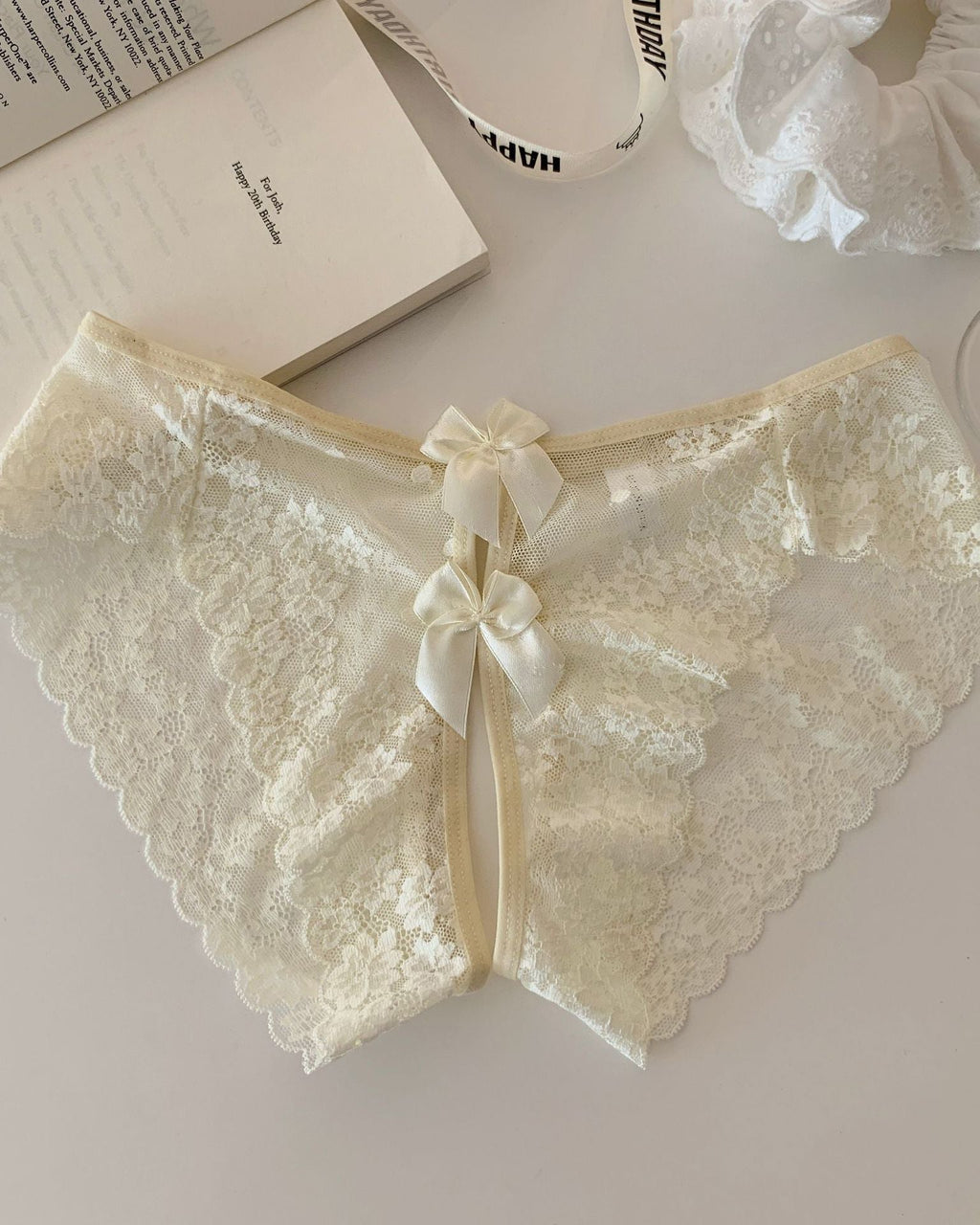 Scalloped Sheer Floral Lace Bow-Back Panties