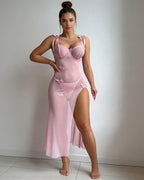 Butterfly Appliqu Sheer Mesh Maxi Dress with Panty