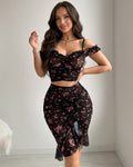 Floral Mesh Ruched Two-Piece Set