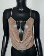 Crystal Rhinestone Pearl Strap Halter Top