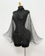 Rhinestone Flowing Long Sleeves Cape Top Cover Up
