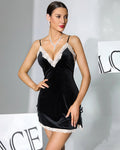 Velvet Lace Plunge Neckline Side Tie Nightdress