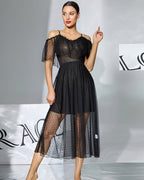 Off-Shoulder Polka-Dot Chiffon Babydoll Dress