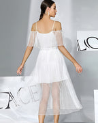 Off-Shoulder Polka-Dot Chiffon Babydoll Dress