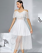Off-Shoulder Polka-Dot Chiffon Babydoll Dress