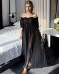Off-Shoulder Chiffon Mesh Maxi Nightdress